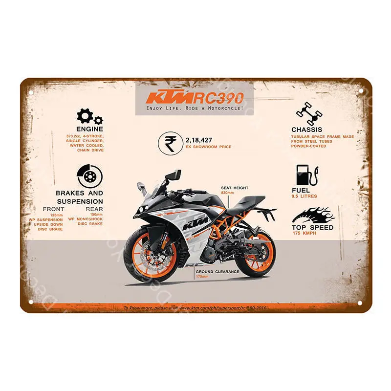 Двигатель KTM Гонки металлические знаки классический мотоцикл плакат Винтаж Живопись табличка наклейки на стену для бара, паба комнаты украшения дома