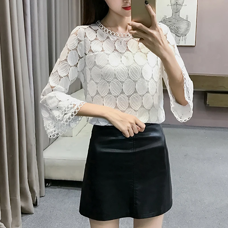 Bigsweety Hot Sale Sexy Hollow Out Shirts Womens Tops And Blouses Fashion Female Flare Sleeve O-Neck Clothes For Women Blusa | Женская