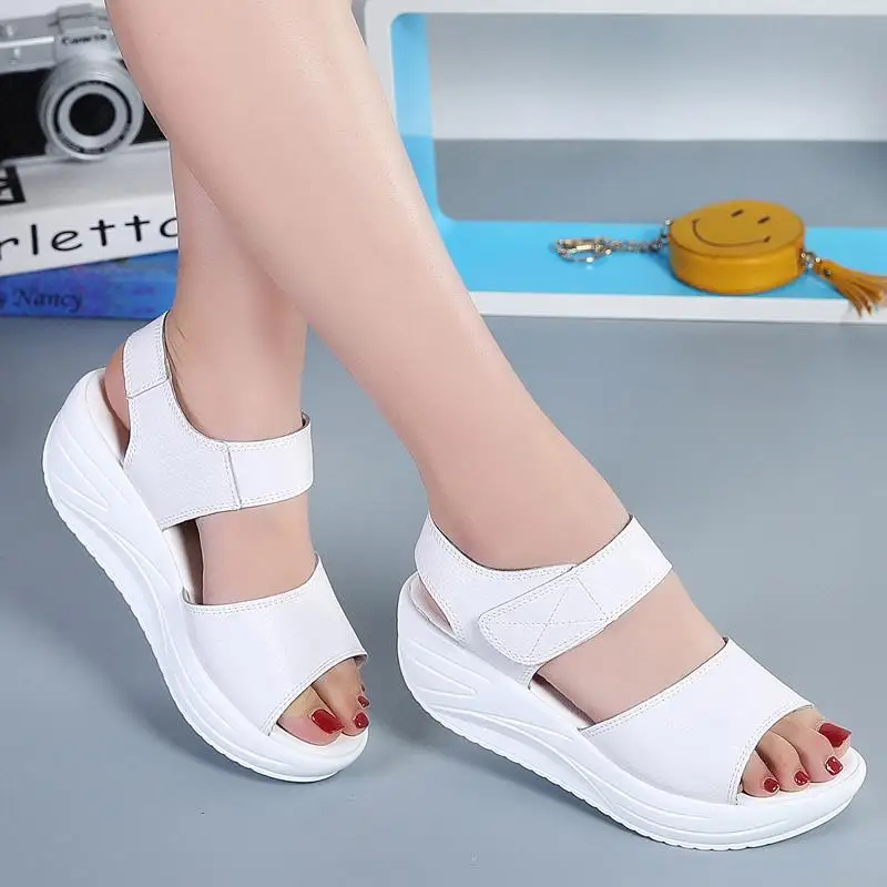 

New Woman Sandals Summer Women Concise Platform White Casual Shoes Woman Fashion Thick Bottom Wedges Sandals
