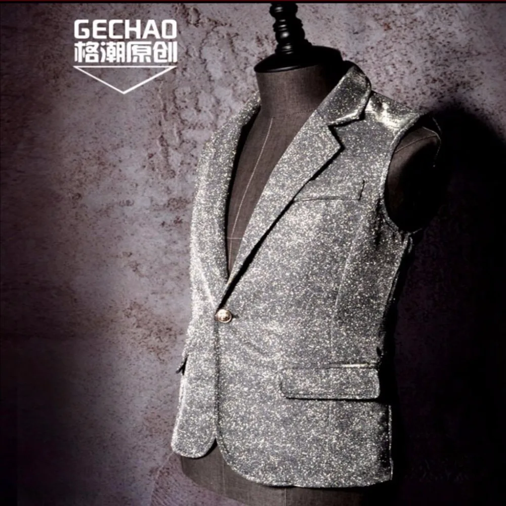 Мужской костюм жилет серебряного цвета без рукавов|suit vest|sleeveless suitmens suit vest |