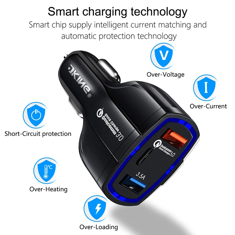 Автомобильное зарядное устройство VicTsing Quick Charge 3 0 с двумя портами USB 3.5A Type-C