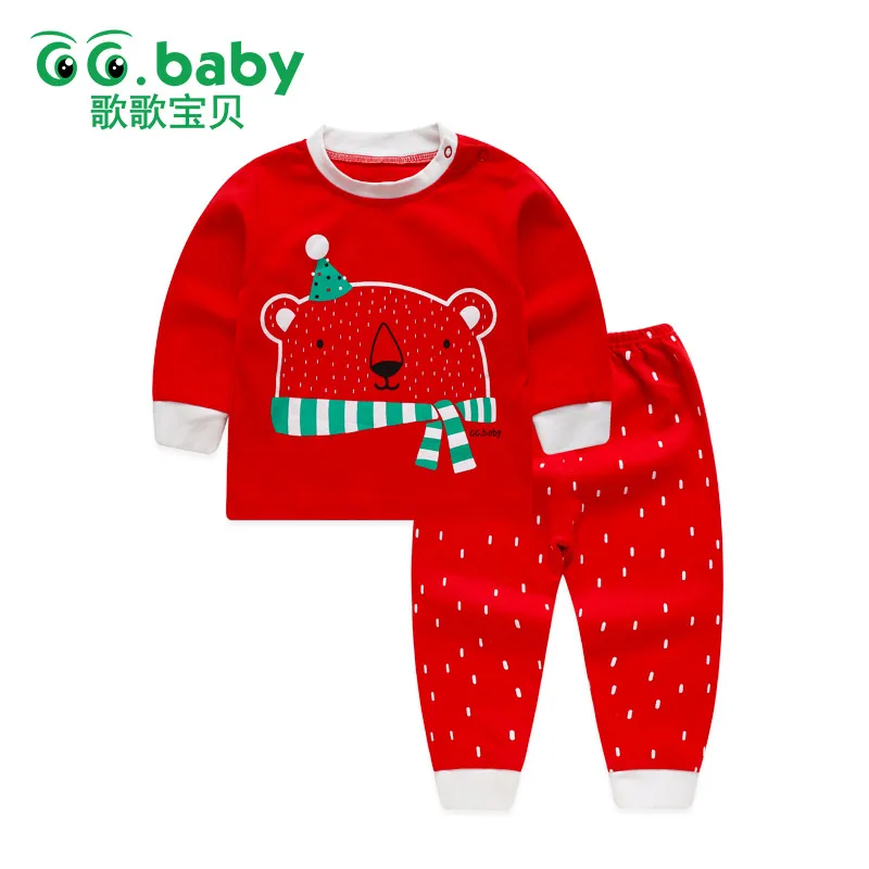 New Baby Girl Christmas Outfit Clothes Set Long Sleeve Clothing Sets Red Children's Pajamas Cotton Kids Boy Underwear Suits | Детская