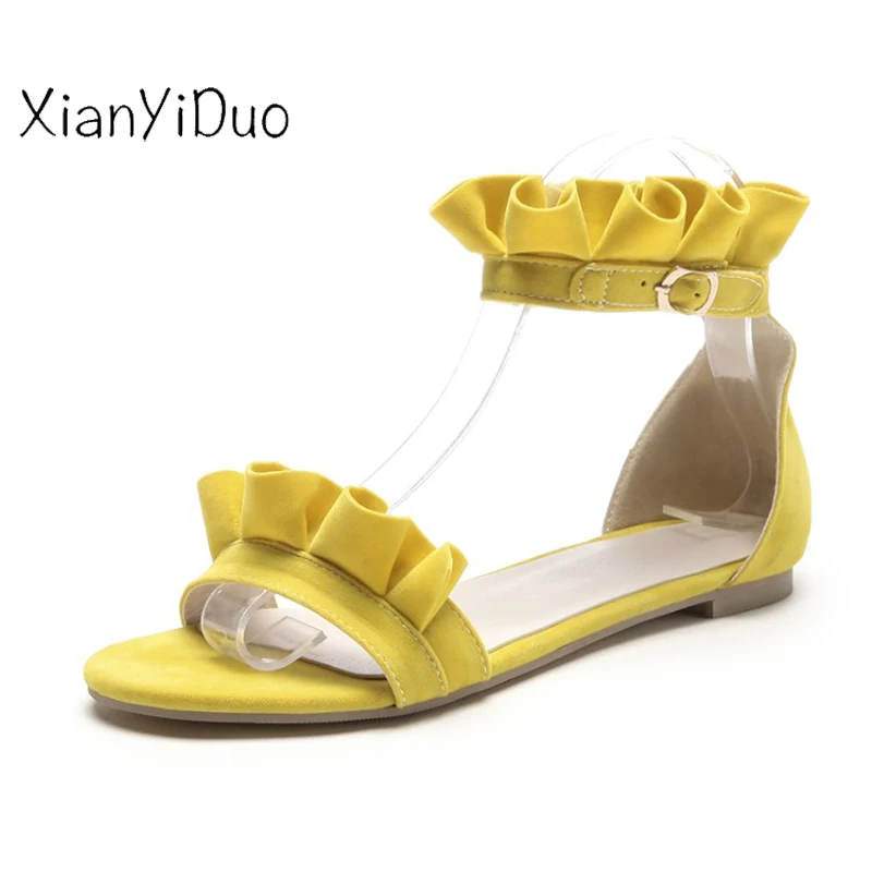 Xianyiduo/2018 Милая Летняя женская обувь на плоской подошве Босоножки с открытым
