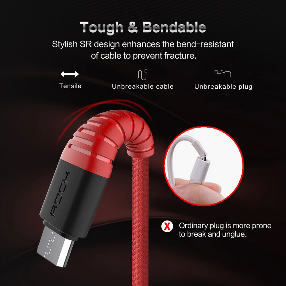 ROCK Hi-tensed 3A Micro USB кабель для samsung Xiaomi LG USB быстрая зарядка данных Плетеный зарядный кабель Android телефон