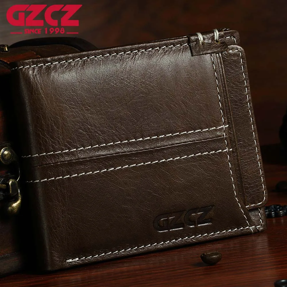 GZCZ из натуральной кожи мужские кошельки со съемной кредитной держатель для карт Элитный бренд мужской кошелек, Винтаж Стиль денег кошелек на ремешке
