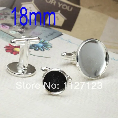 

free ship!Silver Plated 100pcs 18mm Popular style disc cufflinks bottom tray Metal Cuff Link Blank And Base Findings