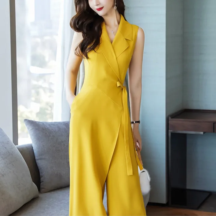 Брендовый комбинезон без рукавов женский летний 2019 модный шифоновый тонкий