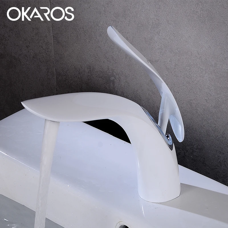 OKAROS смеситель для раковины Смеситель ванной из твердой латуни Белый Черный Хром