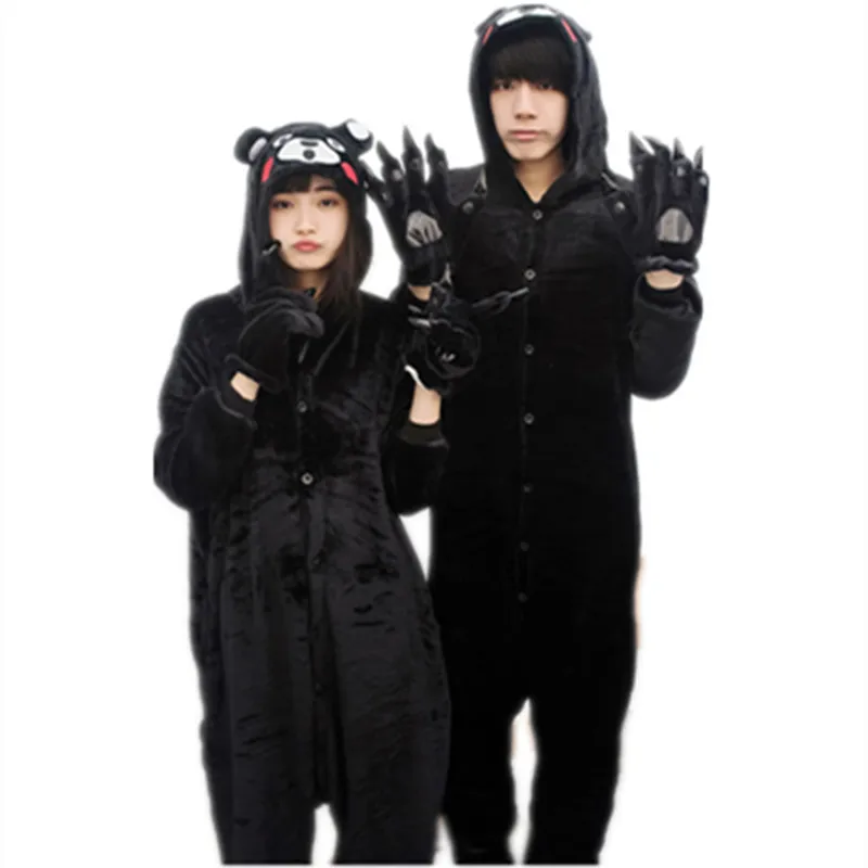 

Cartoon Anime Japanese Black Animals Bear Onesie Halloween Cosplay Panda onesies Adult Women Men's Pajamas sleepwear jumpsuit