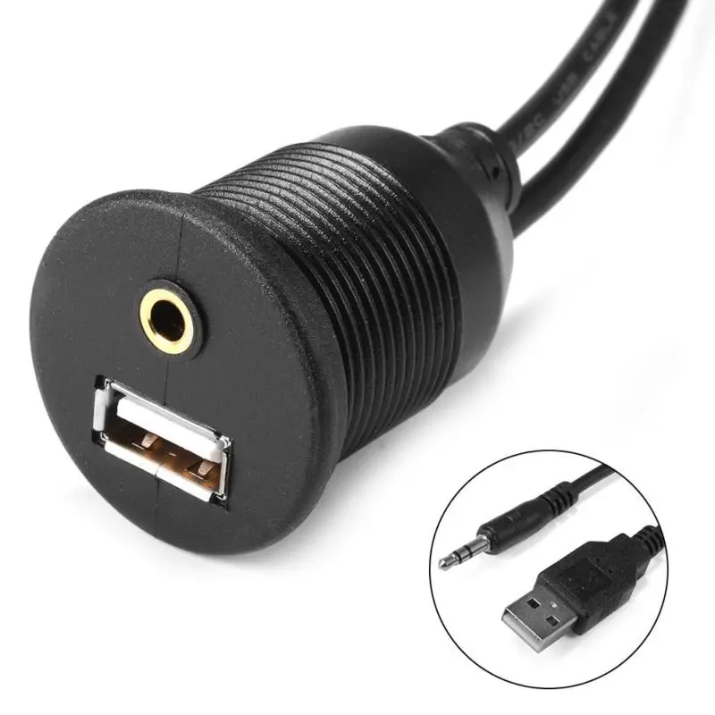 

1m USB 3.5mm AUX Cable Car Dashboard Mounted Extension Cable for Motocycle Car