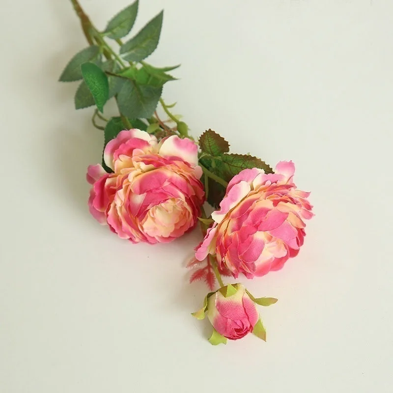 rose red branch Meldel шелковая Цветочная головка ветка Европейская искусственная поддельная Западная роза цветы Пион Свадебный букет для дома свадебное украшение - Цвет: rose red branch