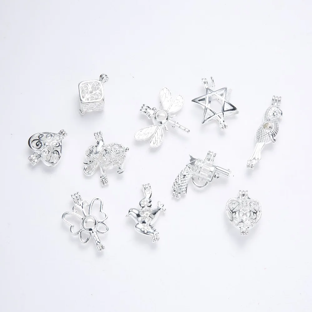 10 шт Серебряный тон смешанный стиль медные жемчужные бусины клетка медальоны