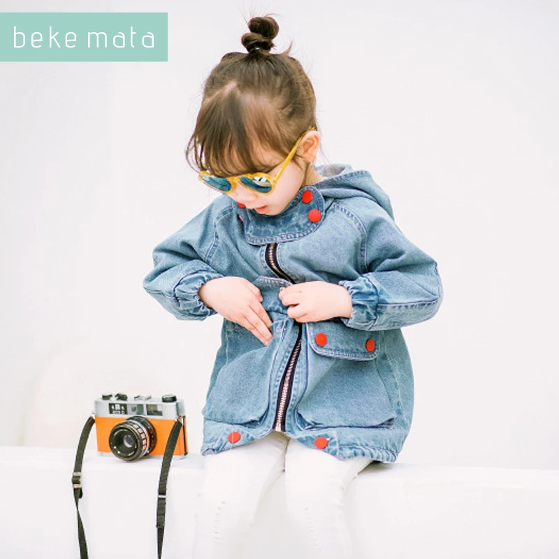 BEKE MATA/Джинсовые куртки для девочек Демисезонный 2018 с капюшоном на молнии