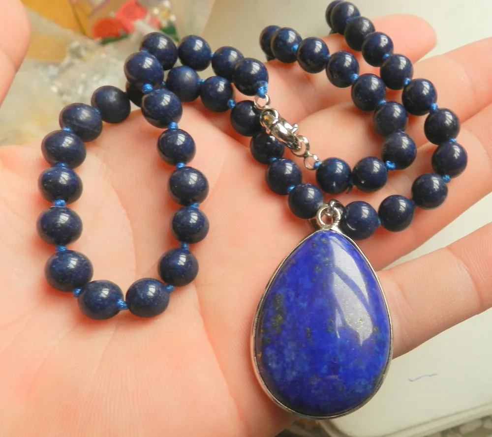 

New 10mm Natural Egyptians Lapiss Lazulis 28x36mm pendant Necklace 18"