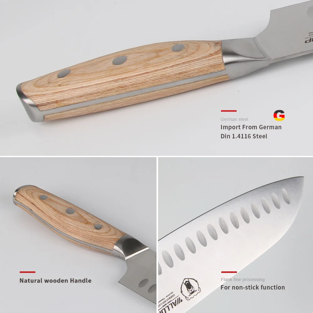 WALLOP Santoku нож немецкая высокоуглеродистая Нержавеющая сталь шеф повара для мяса