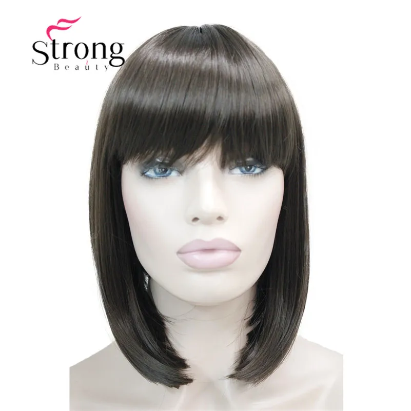 StrongBeauty короткий прямой блонд выделенный боб с челкой синтетический парик черный коричневый красный женские парики выбор цвета