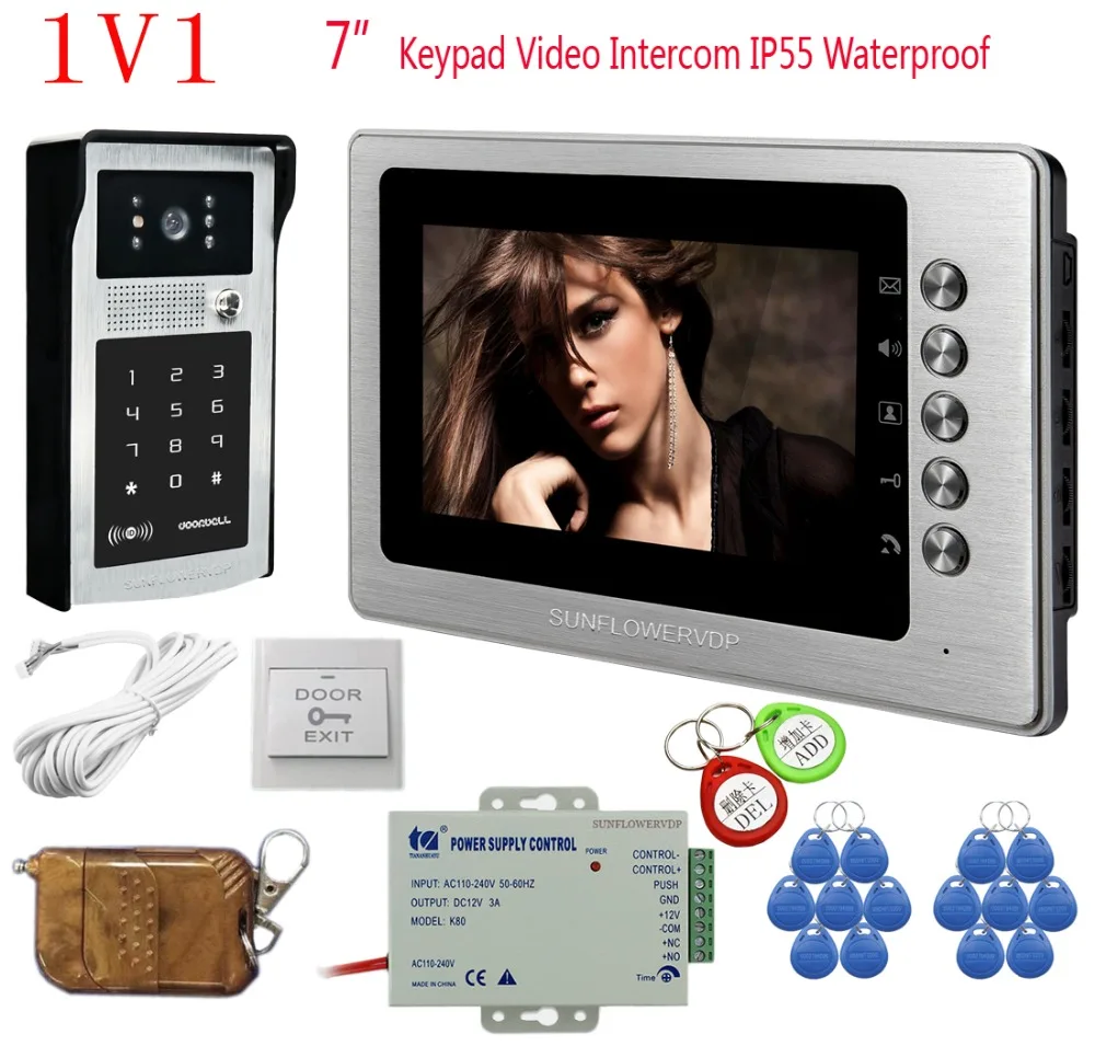 

House Intercom 7 Inch Color Intercom For Apartment Rfid Keyboard Code Camera In The Entrance Doorbell Door Phone+Remote Control
