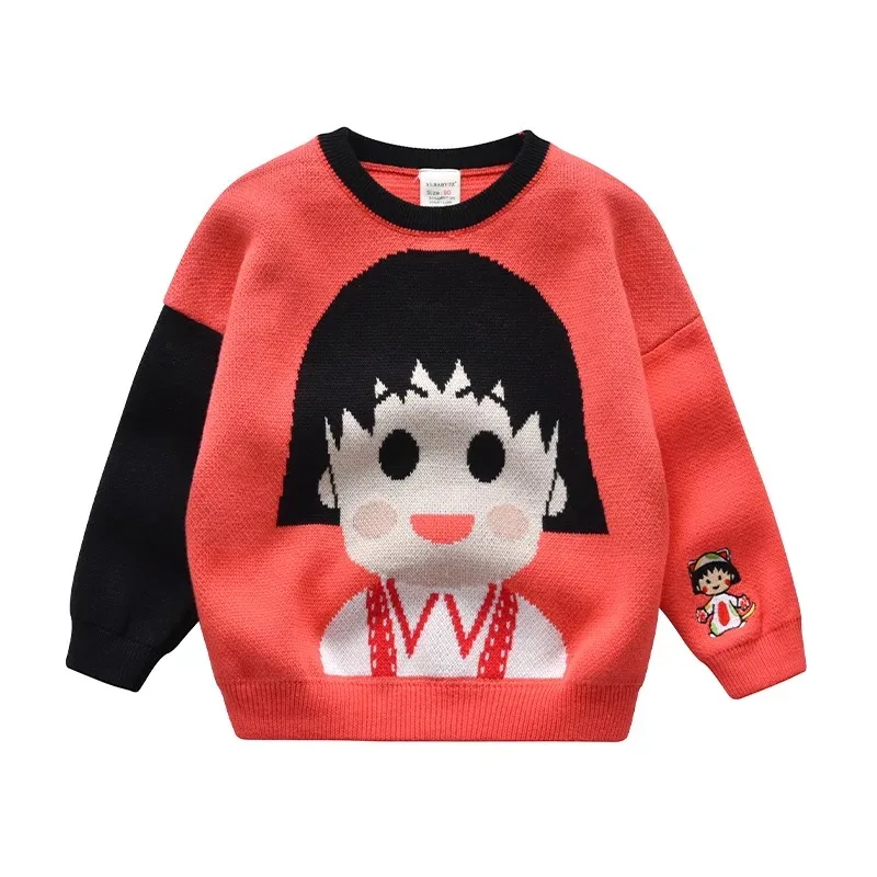 Chibi Maruko New Children's Clothing Boys and Girls Crayons Xiaoxin Superman Captain America Super Mario Children's Cartoon Sweater - Цвет: Chibi Maruko