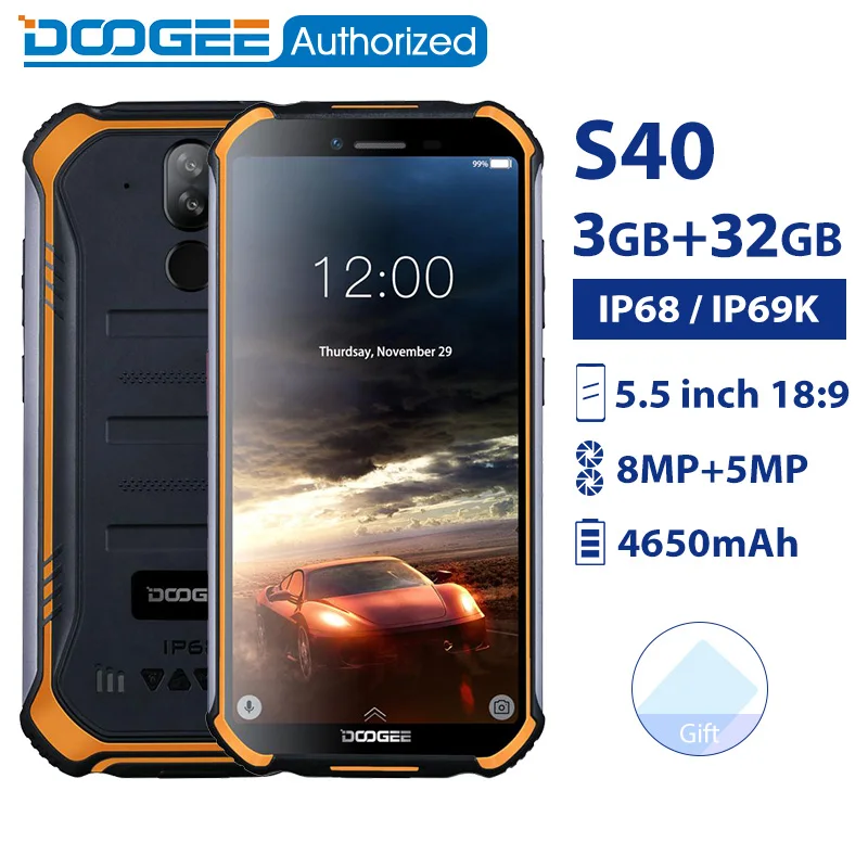 DOOGEE S40 3 ГБ 32 IP68/IP69K водонепроницаемый смартфон MTK6739 четырехъядерный 5 '񠖚mah 8.0MP 4G