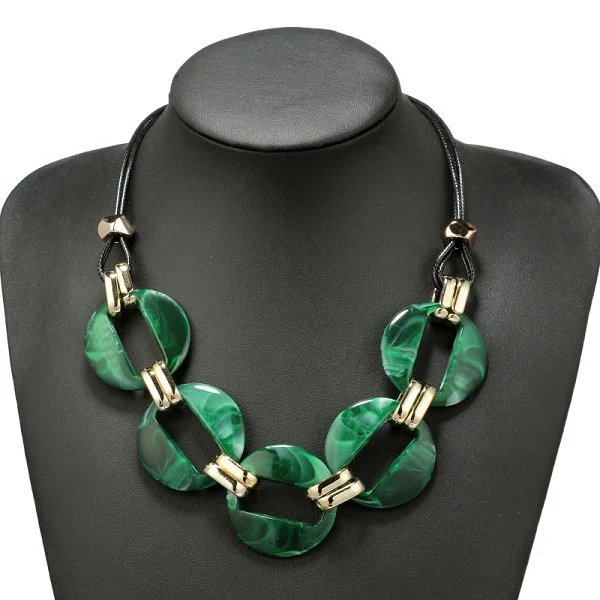 green Find Me модное массивное ожерелье и кулоны с кожаным шнуром, винтажное плетение воротника, колье, ожерелье для женщин, ювелирные изделия - Окраска металла: green