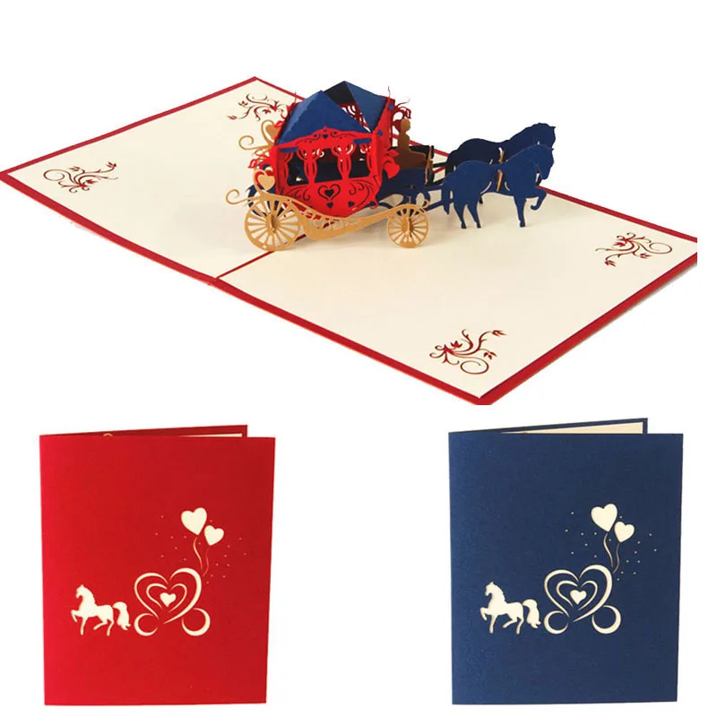 3D всплывающие Cartes Le chariot Valentin Mariage приглашение Anniversaire