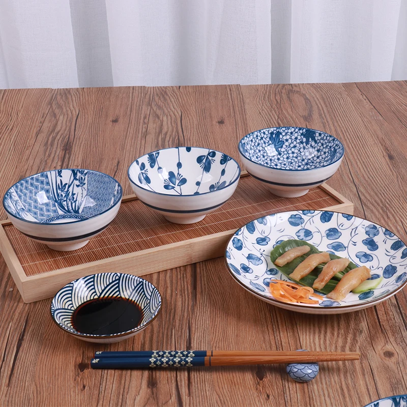 Цзиндэчжэнь ручная роспись синий и белый фарфор суп лапша чаша рисовая