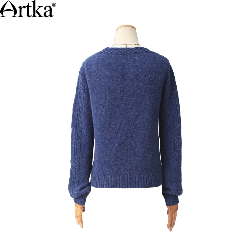 Женский шерстяной кардиган ARTKA Осенний однобортный вязаный с круглым вырезом и