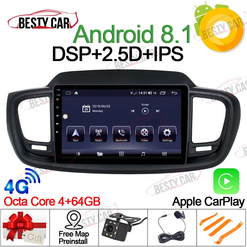 10 1 &quotAndroid 8 Автомобильный мультимедийный плеер стерео для KIA Sorento 2015 2016 2017 2018 gps