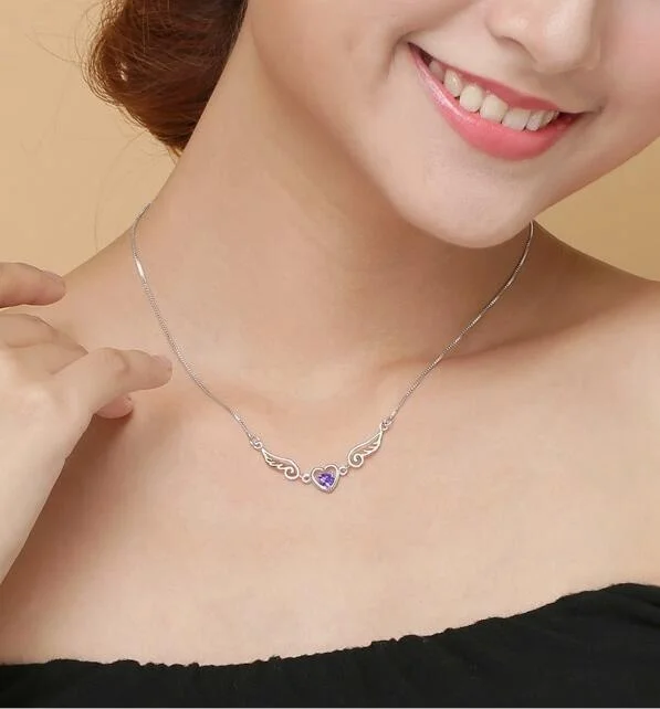 Корабль из США мода мечта ангелов крылья любви сердце цепочка Кулон ожерелье