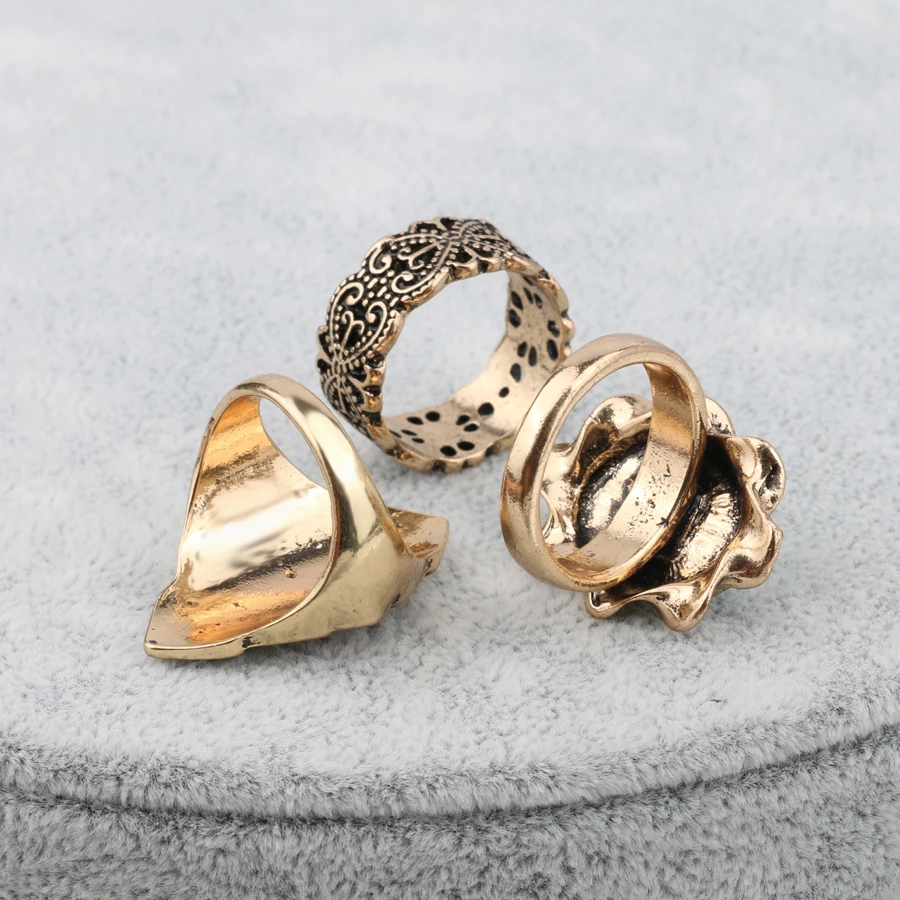 Роскошные 3 шт./компл. винтажные цветные яркие кольца для женщин древние золотые