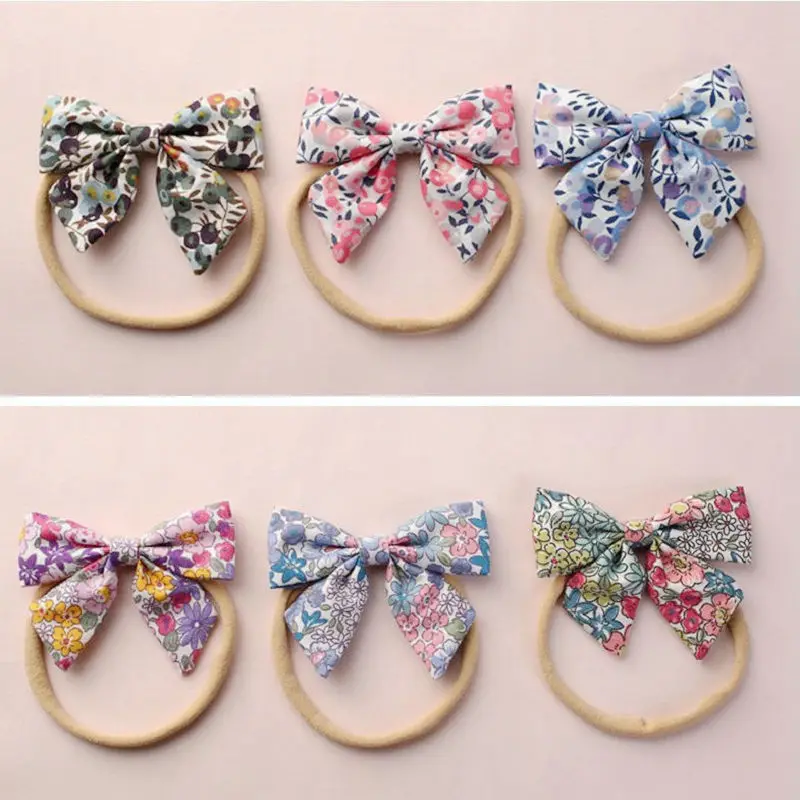 

Soft Baby Headband Infant Girl Nylon Headbands Infant Toddler Hair bows Girls Accessories Spring Flowers Bowtie Cotton Bow HB337