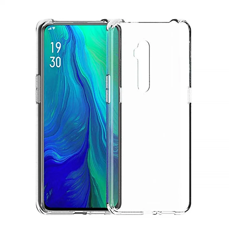 Противоударный чехол-бампер с 4 углами для OPPO Reno 10x Zoom прозрачный силиконовый