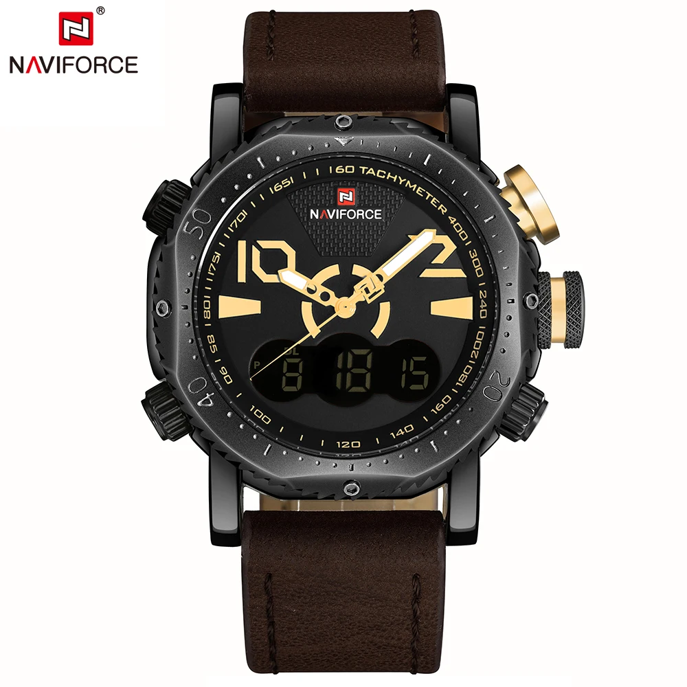 NAVIFORCE мужские спортивные часы с двойным дисплеем СВЕТОДИОДНЫЕ Цифровые