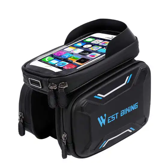 Blue West biking PU непромокаемая велосипедная сумка верхняя Передняя труба сумка MTB горный велосипед рама корзина 6,2 дюймов сенсорный экран для телефона велосипедные сумки - Цвет: Blue