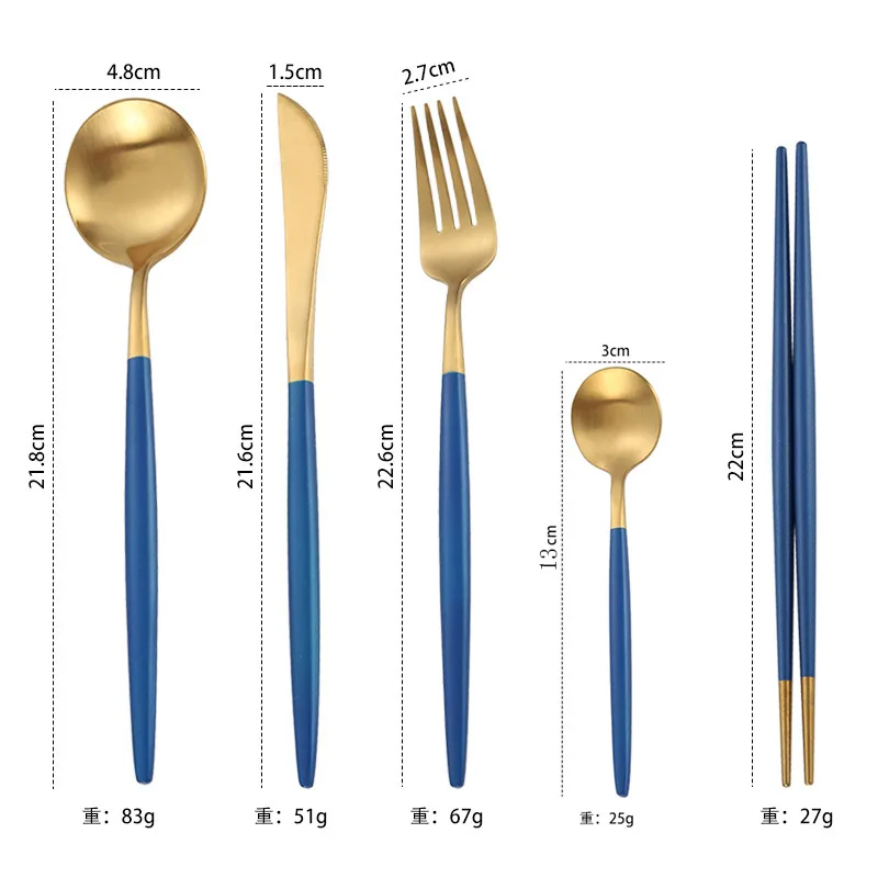 Blue Gold 5pcs Белый золотой набор столовых приборов столовый сервиз столовая посуда матовые черные столовые приборы для ужина Вилка Нож чайная ложка корейские палочки дропшиппинг - Цвет: Blue Gold 5pcs