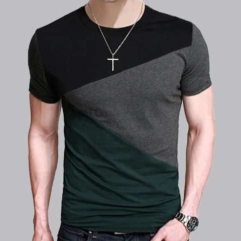 5XL Весна Лето хлопок Круглый воротник футболка мужская короткий рукав Футболка контрастный цвет Фитнес для похудения повседневные футболки - Цвет: 61001Black