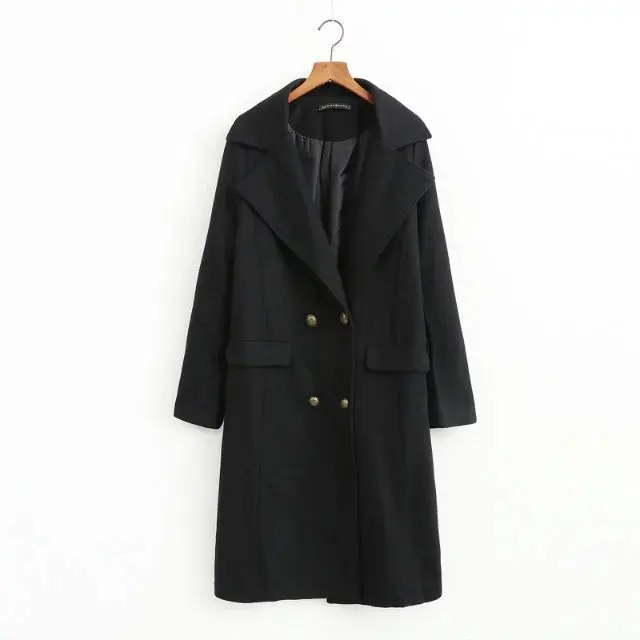 Винтажное Черное женское длинное шерстяное пальто свободная кашемировая куртка