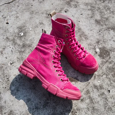 Ботинки мартинсы розовые на толстой подошве осень-зима 2018 новые женские ботинки