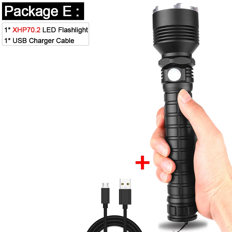 7000lumens Led flashlight XHP70.2 Most Powerful led torch USB Zoom xhp70 xhp50 18650 26650 Rechargeable Best Camping Lamp light - Испускаемый цвет: Package E