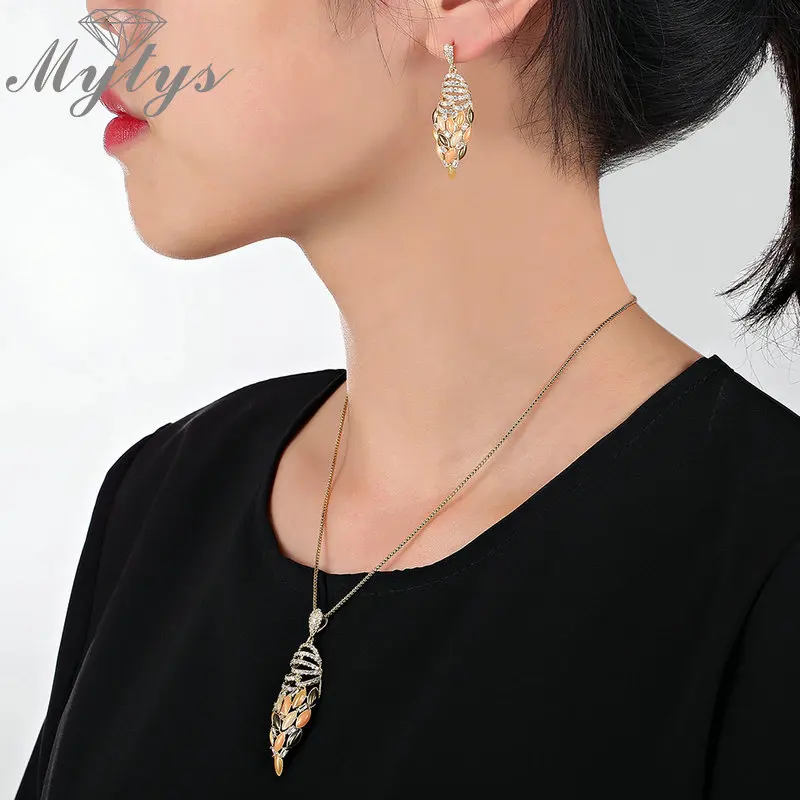 Женские эмалированные комплекты ювелирных изделий Mytys ожерелье и серьги с