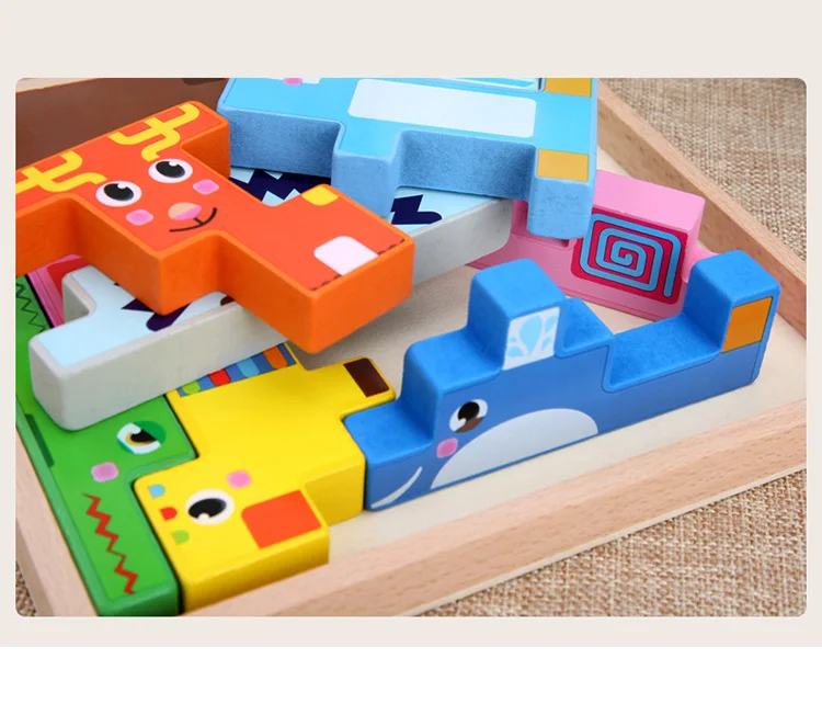 Деревянная 3D головоломка, веселая игрушка для детей, Мультяшные животные, деревянные пазлы, интеллект для детей, детские Ранние развивающие игрушки, подарки