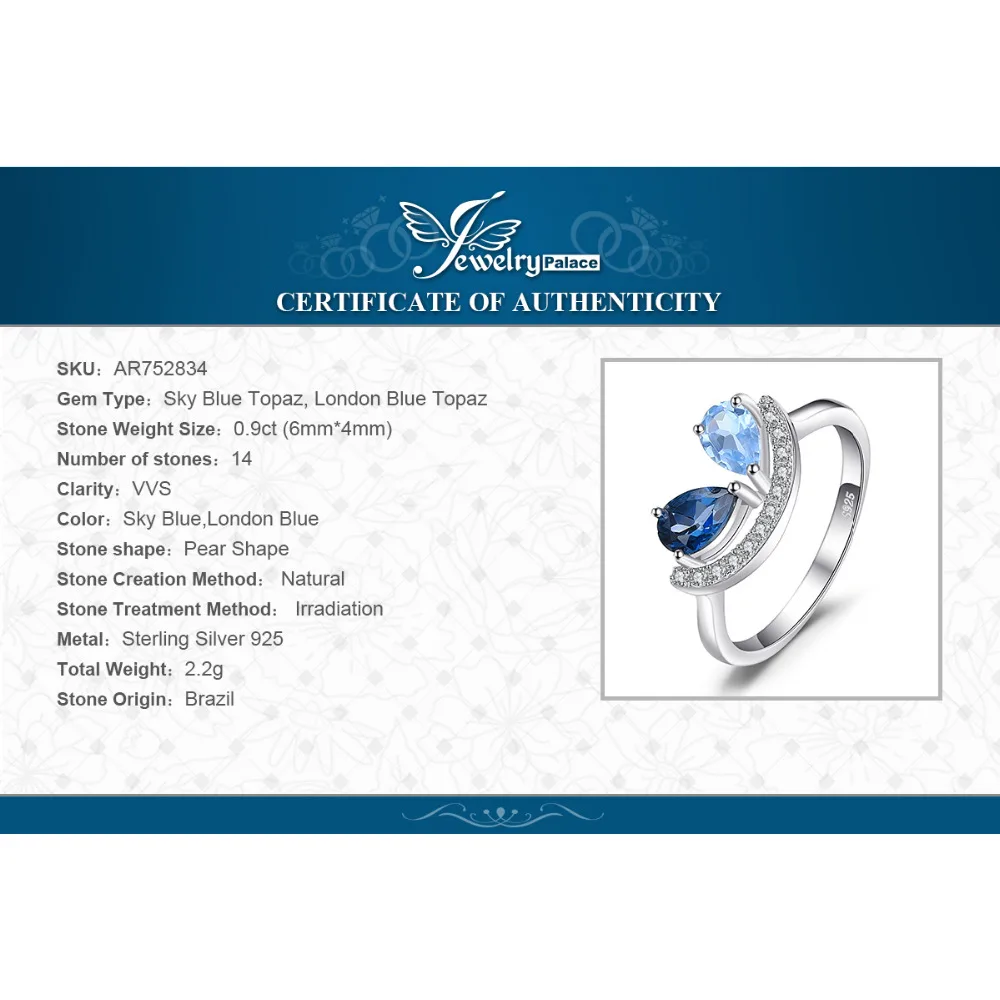Jewelrypalace Fine1ct груша Природный Голубой Топаз Лондон топаз кольцо Speical 925 Серебряное