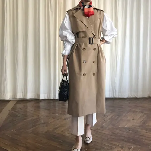 khaki SuperAen корейский стиль пальто для женщин Весна и осень повседневный Дикий без рукавов ветровка женская - Цвет: khaki