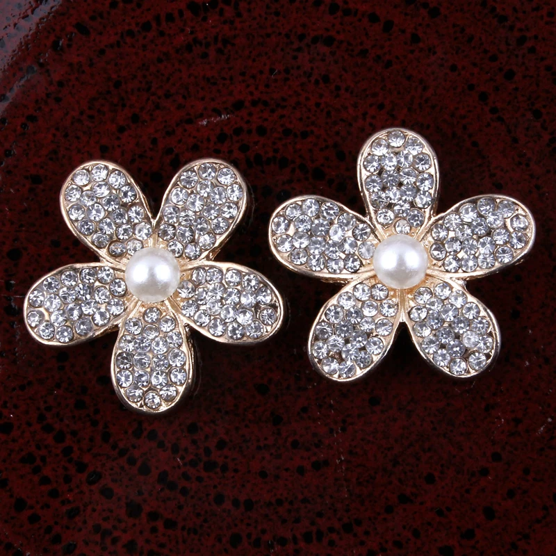 Блестящая пуговица со стразами, 5 шт./лот, 23 мм, блестящая пуговица из сплава с жемчугом для одежды, аксессуары, броши в форме цветка