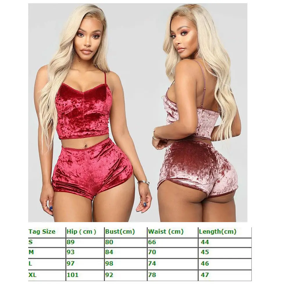 

Hot sale solid Women Sexy Lingerie Velvet Crop Top+Shorts SetVest Shorts Pajama Sleepwear Set