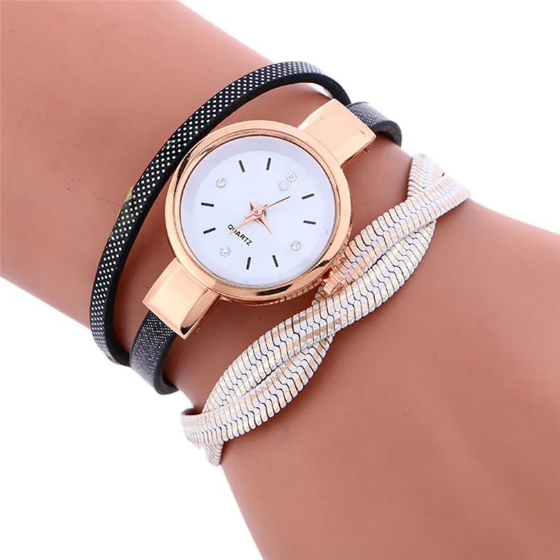 Женские Модные часы Обёрточная бумага плетения вокруг браслет леди Женщины