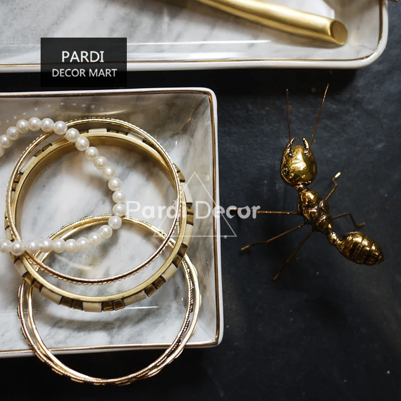 Европейская мода тарелка для еды Мраморная золотая линия конфет украшения 1