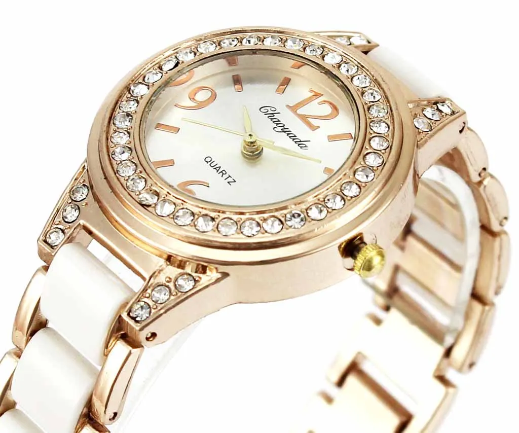 2 цвета черный белый стальной цепи кварцевые часы для женщин дамы ожерелье