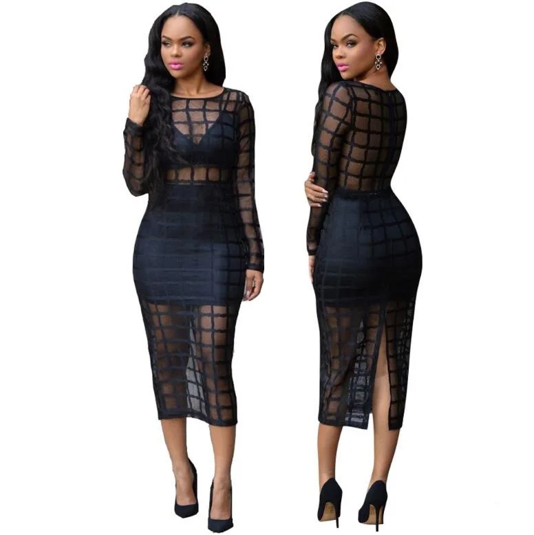 Бандажное женское платье с длинным рукавом сексуальное es Mesh Vestidos | Женская одежда