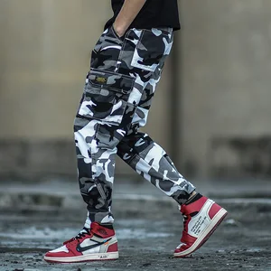 Мужские камуфляжные джинсы до щиколотки, модные Джоггеры в стиле панк, джинсы в стиле хип-хоп, мужские брюки-карго с большими карманами в стиле милитари